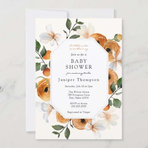 Orange Blossoms and Clementines Baby Shower Invita Invitation