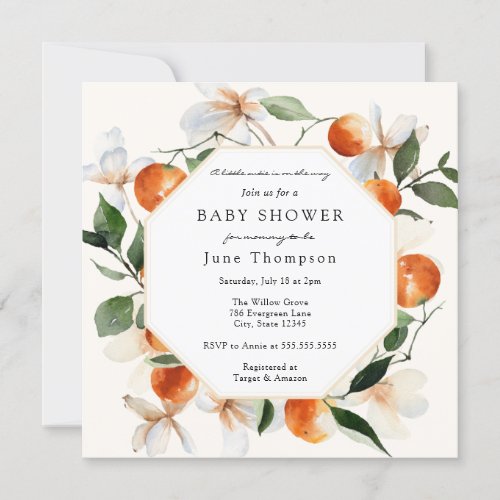 Orange Blossoms and Clementines Baby Shower Invitation