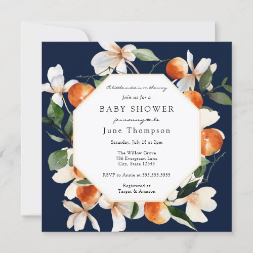 Orange Blossoms and Clementines Baby Shower Invitation