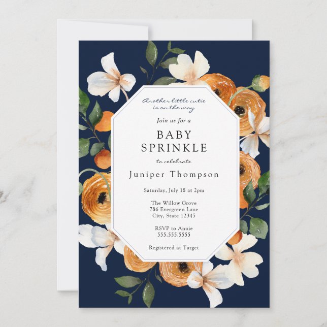 Orange Blossoms and Clementines Baby Sprinkle Invi Invitation (Front)