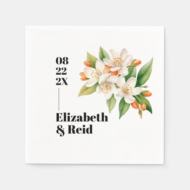 Orange Blossoms and Jasmine Blooms Wedding Napkins (Front)