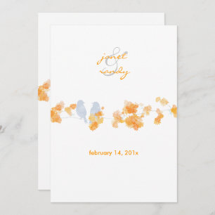 Orange blossoms and  love birds 5x7 invitations