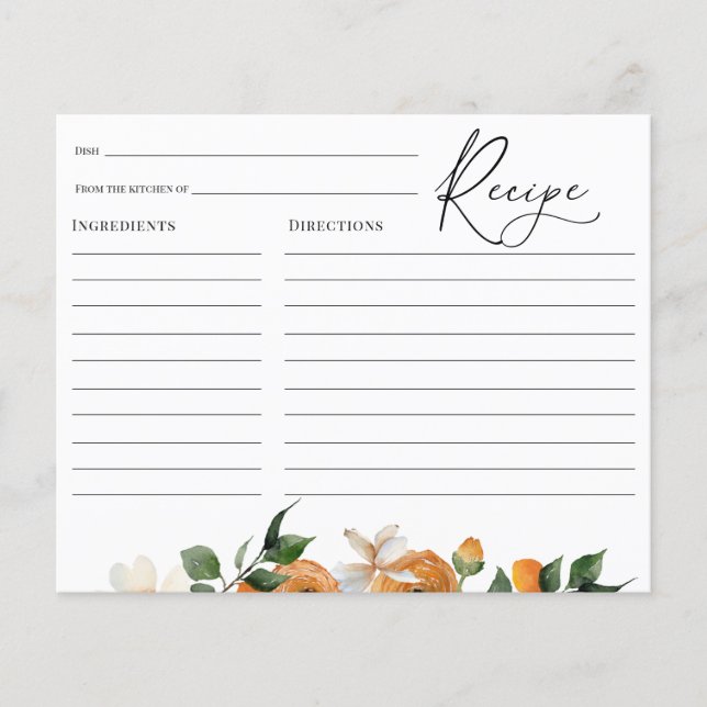 Orange Blossoms Bridal Shower Recipe (Front)