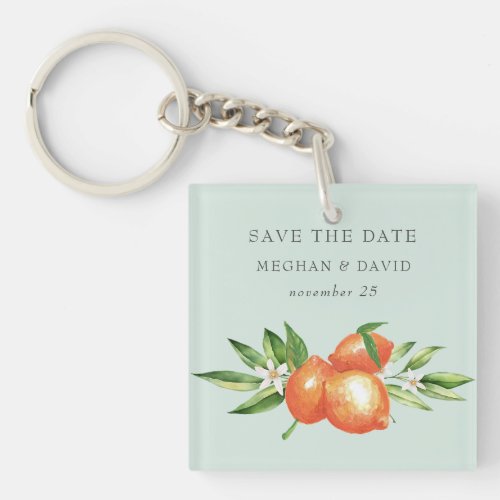 Orange Blossoms Citrus Botanical Save the Date Keychain