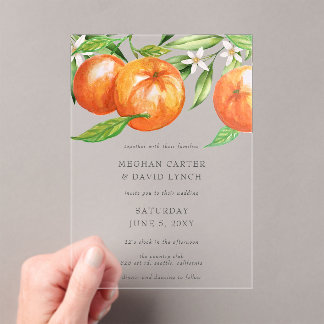 Orange Blossoms Citrus Botanical Wedding Acrylic Invitations