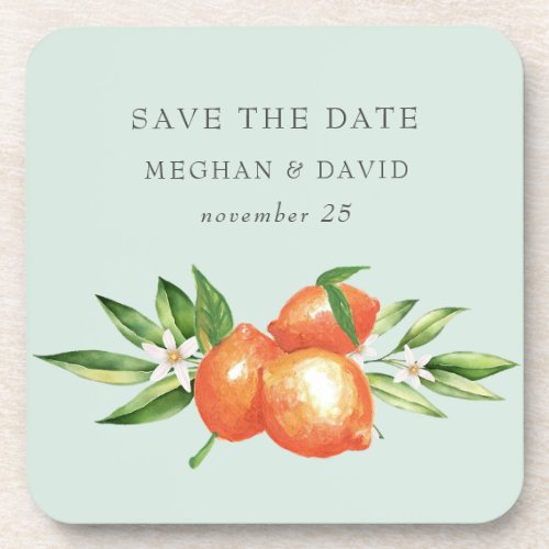 Orange Blossoms Citrus Botanical Wedding   Beverage Coaster