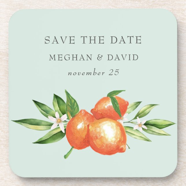 Orange Blossoms Citrus Botanical Wedding   Beverage Coaster (Front)