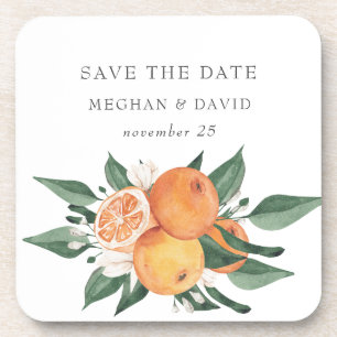 Orange Blossoms Citrus Botanical Wedding   Beverage Coaster