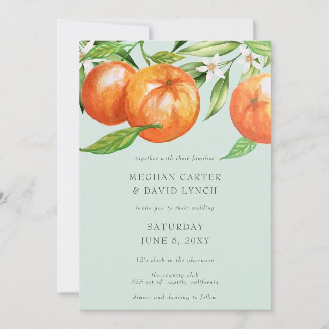 Orange Blossoms Citrus Botanical Wedding  Invitation (Front)