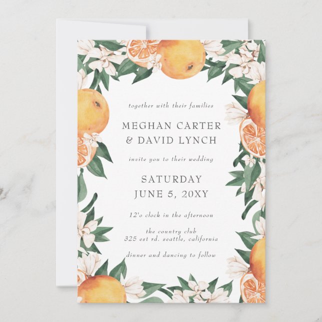 Orange Blossoms Citrus Botanical Wedding  Invitation (Front)