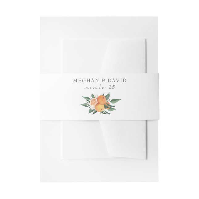 Orange Blossoms Citrus Botanical Wedding Invitation Belly Band (Front Example)