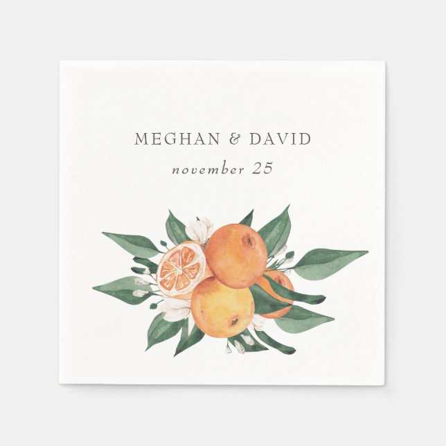 Orange Blossoms Citrus Botanical Wedding Napkins (Front)
