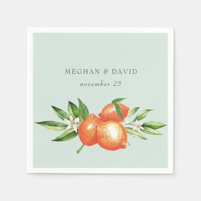 Orange Blossoms Citrus Botanical Wedding Napkins (Front)