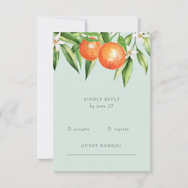 Orange Blossoms Citrus Botanical Wedding RSVP Card (Front)
