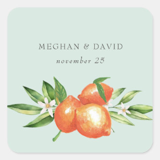 Orange Blossoms Citrus Botanical Wedding Square Sticker