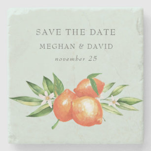 Orange Blossoms Citrus Botanical Wedding Stone Coaster