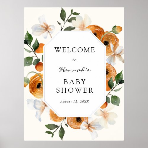 Orange Blossoms Clementines Baby Shower Welcome Poster