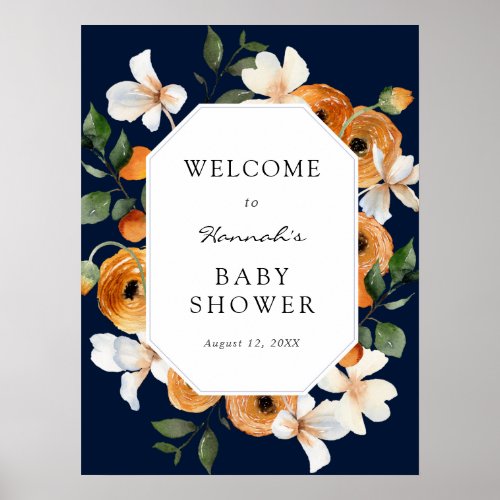 Orange Blossoms Clementines Baby Shower Welcome Poster