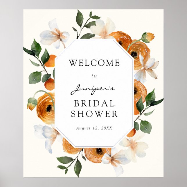 Orange Blossoms Clementines Bridal Shower Welcome Poster (Front)