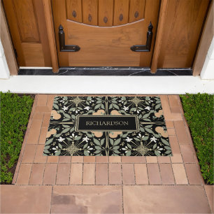Orange Blossoms Family Name Black Doormat