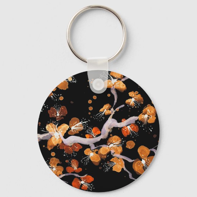 Orange Blossoms on Black Keychain (Front)