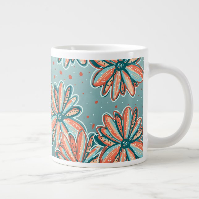 Orange Blossoms pattern by Lisa Casineau Giant Coffee Mug (Right)