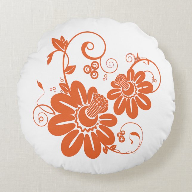 Orange Blossoms Round Pillow (Front)