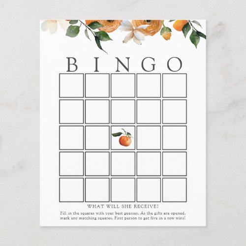 Orange Blossoms Shower Bingo Game Card
