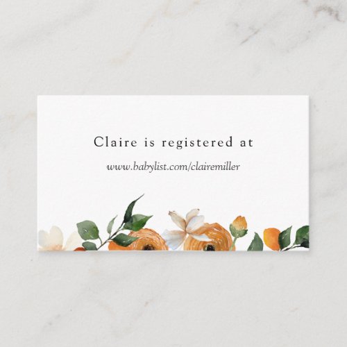 Orange Blossoms Shower Registry  Enclosure Card