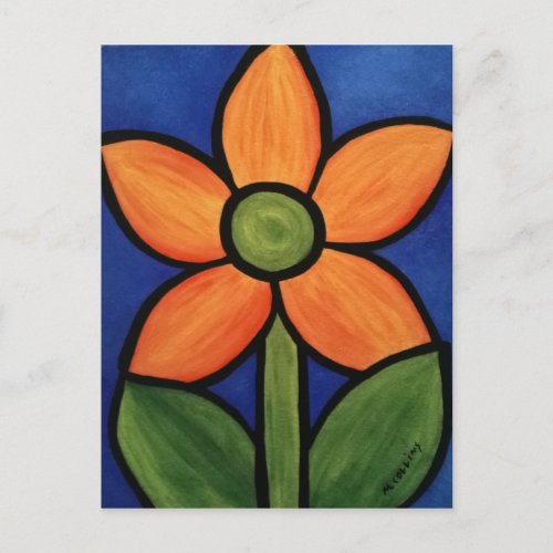 Orange Blue Abstract Flower Postcard