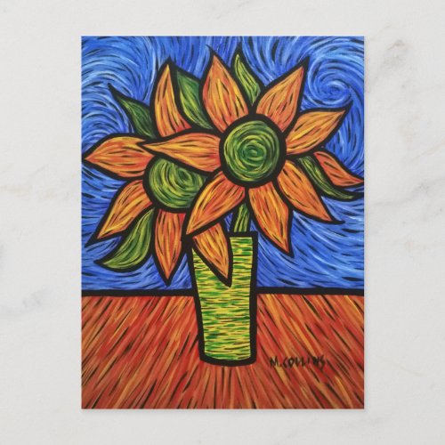 Orange Blue Abstract Flowers In Vase Colorful Postcard