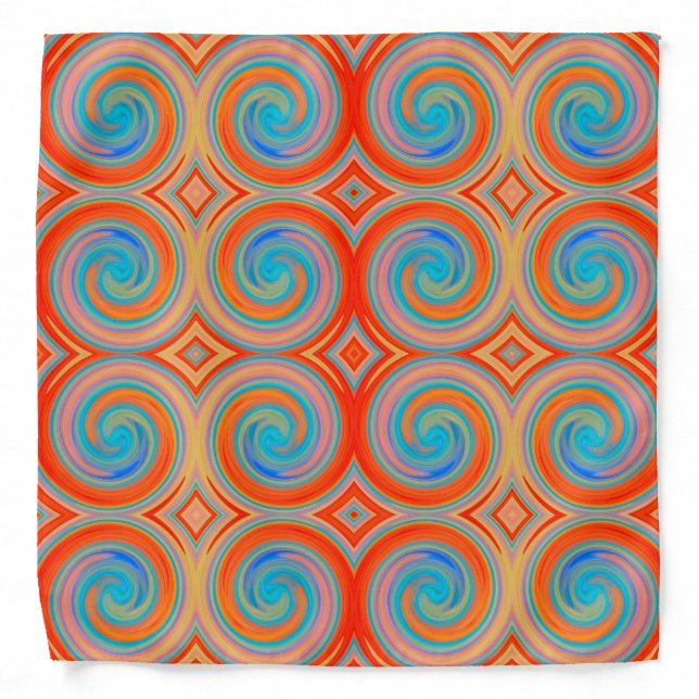 Orange Blue Abstract Swirl Pattern Bandana (Front)