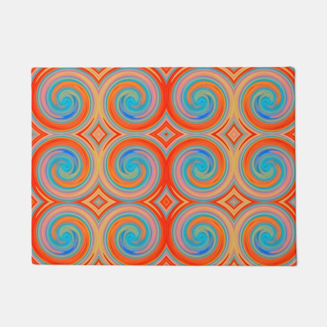 Orange Blue Abstract Swirl Pattern Doormat (Front)