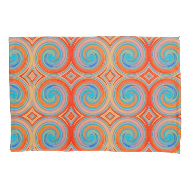 Orange Blue Abstract Swirl Pattern Pillow Case (Front)