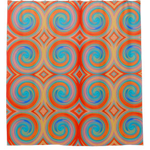 Orange Blue Abstract Swirl Pattern Shower Curtain