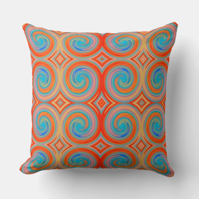 Orange Blue Abstract Swirl Pattern Throw Pillow (Front)