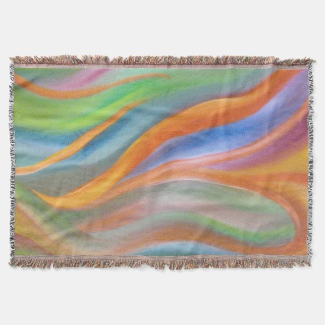 Orange, Blue and Green Woven Throw Blanket (Front)