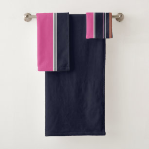 Orange, Blue and Pink Stripes Bath Towel Set