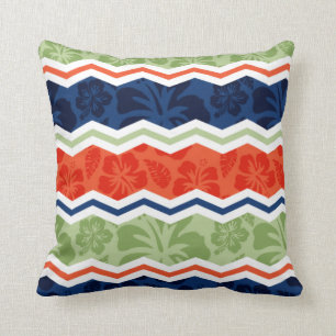 Orange, Blue, and Sage Green Tropical Pattern Throw Pillow