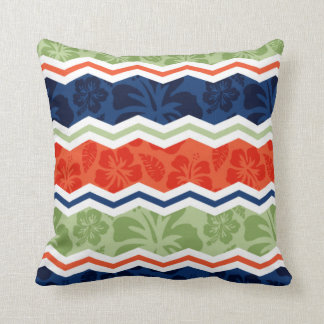 Orange, Blue, and Sage Green Tropical Pattern Throw Pillow