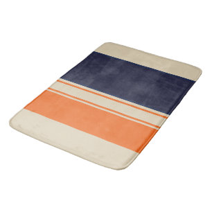Orange Blue and Taupe Stripes Bath Mat