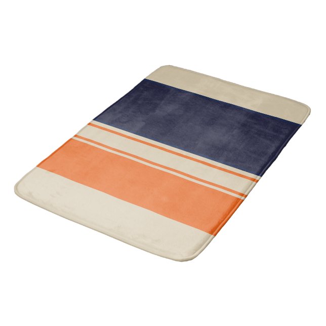 Orange Blue and Taupe Stripes Bath Mat (Angled)