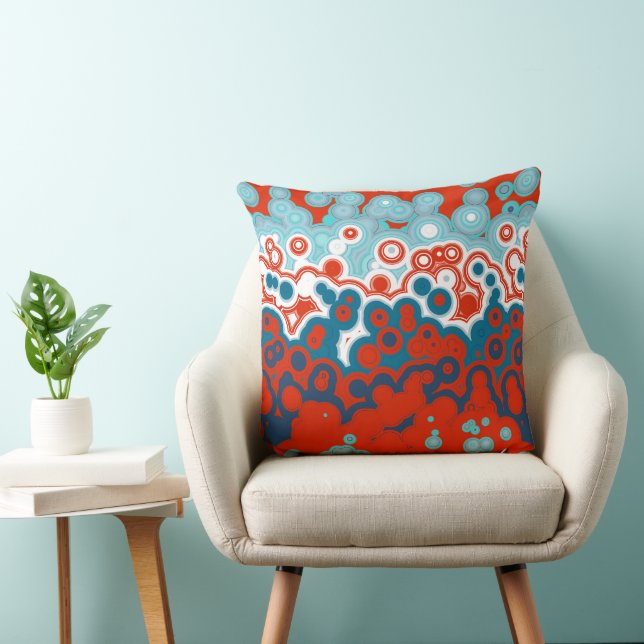 Orange, blue and Turquoise Geometric Throw Pillow (Chair)