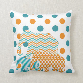 Orange, Blue, and White Elephant Pillow