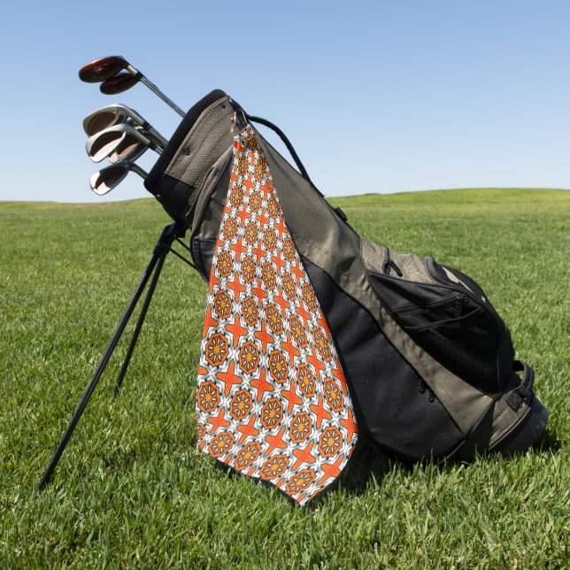 Orange, blue and white geometric mandala golf towel (Green)