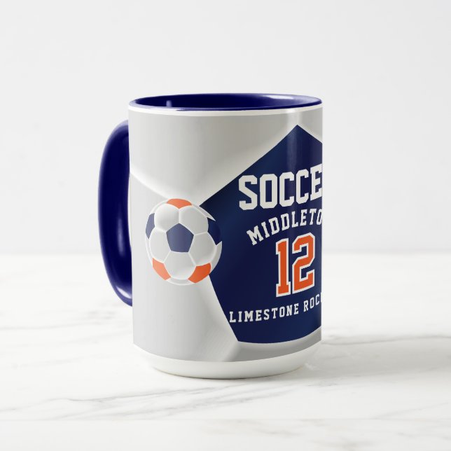 Orange, Blue and White ⚽ Soccer Sport Mug (Front Left)