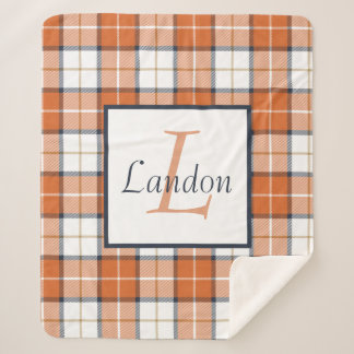 Orange, Blue and White Tartan Plaid Sherpa Blanket