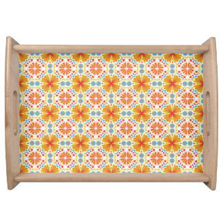 orange, blue, and yellow hues geometric pattern  serving tray