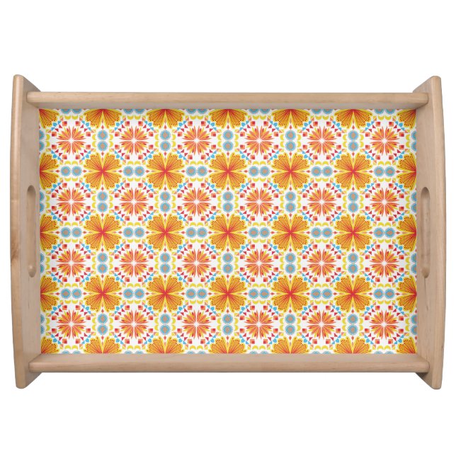 orange, blue, and yellow hues geometric pattern  serving tray (Front)
