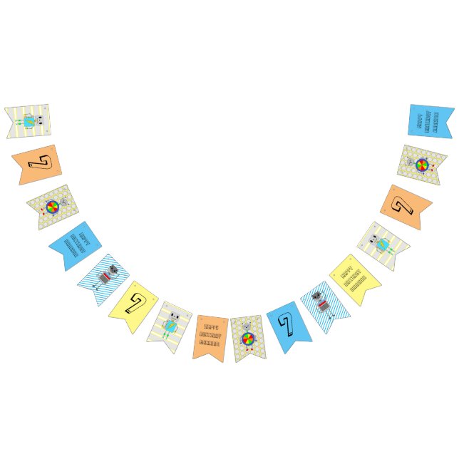 Orange Blue and Yellow Robot Birthday Personalized Bunting Flags (All)